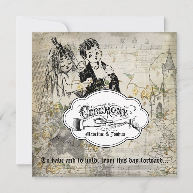 Bird and Blossoms Bride and Groom Wedding Invite (Front)