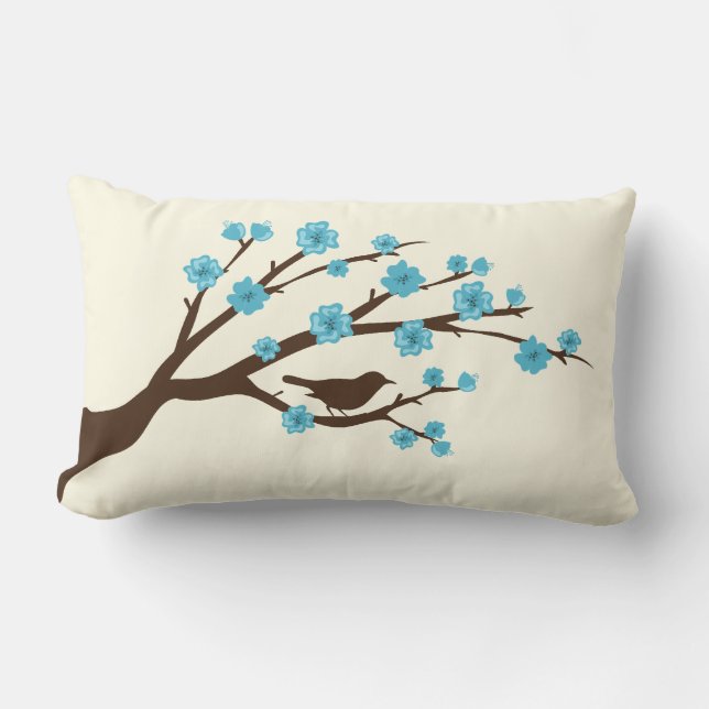 Bird and Cherry Blossoms Lumbar Cushion (Front)
