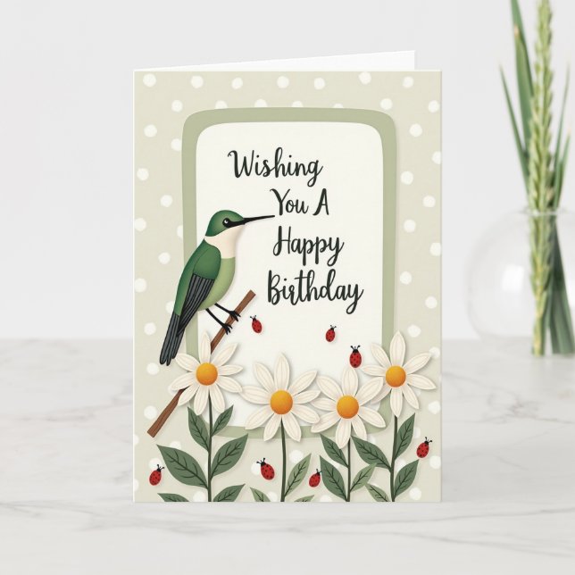 Bird And Daisy Birthday Card (Front)