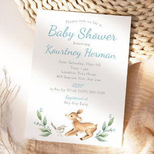 Bird and Deer Woodland Baby Shower Invitation