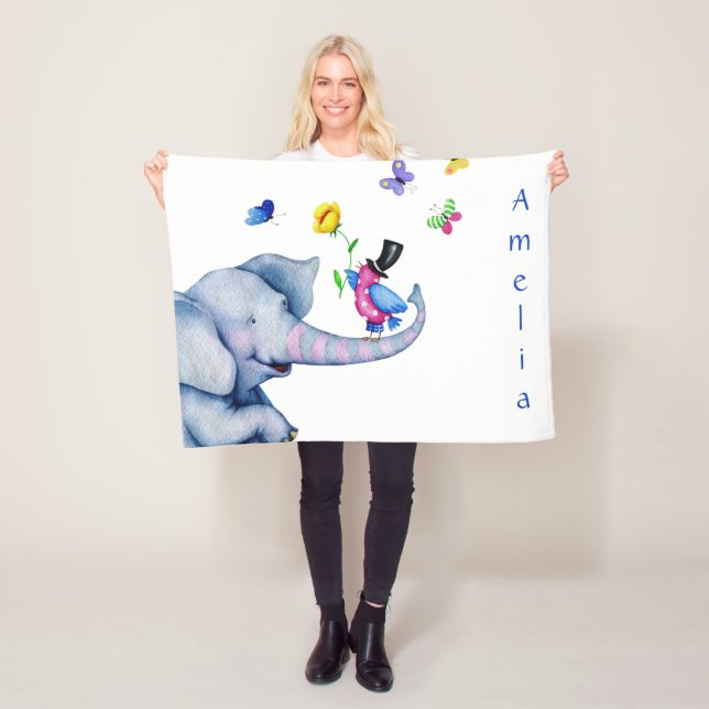 Bird And Elephant Cartoon Fleece Blanket (In Situ)