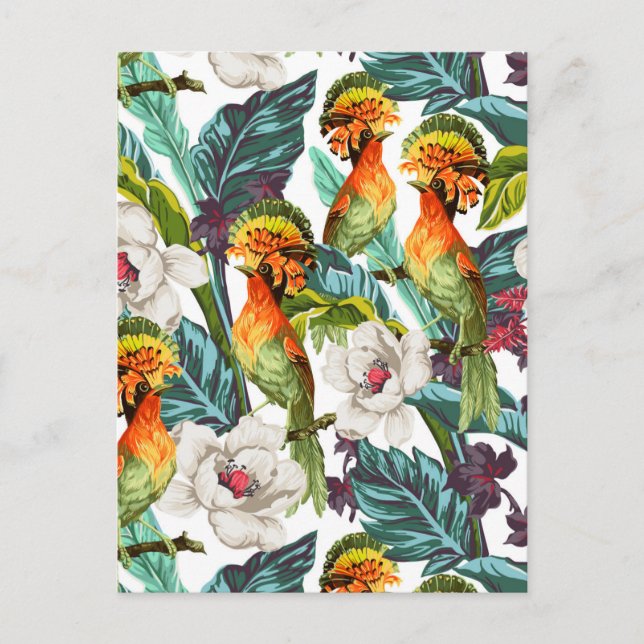 Bird And Exotic Flower Pattern 2 Postcard (Front)