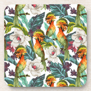 Bird And Exotic Flower Pattern Coaster