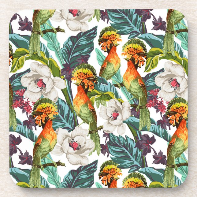 Bird And Exotic Flower Pattern Coaster (Front)