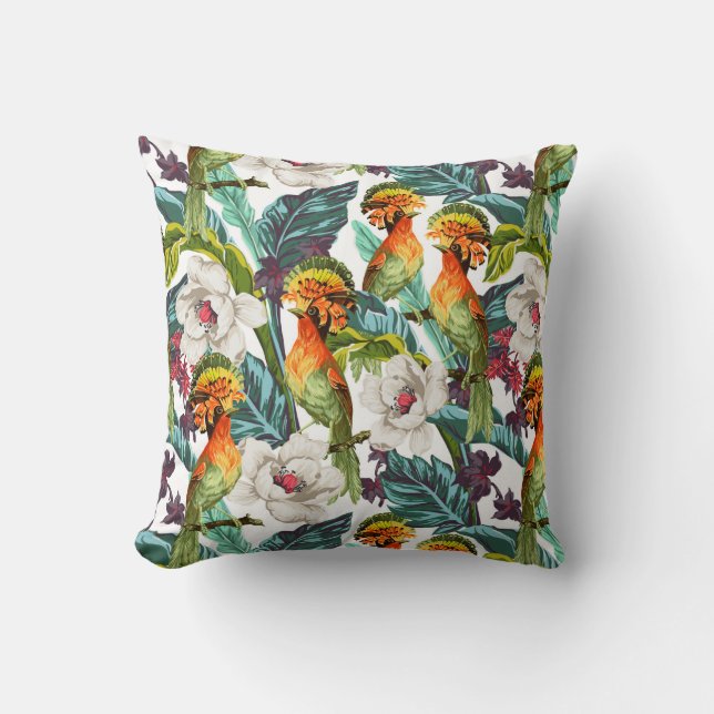 Bird And Exotic Flower Pattern Cushion (Front)