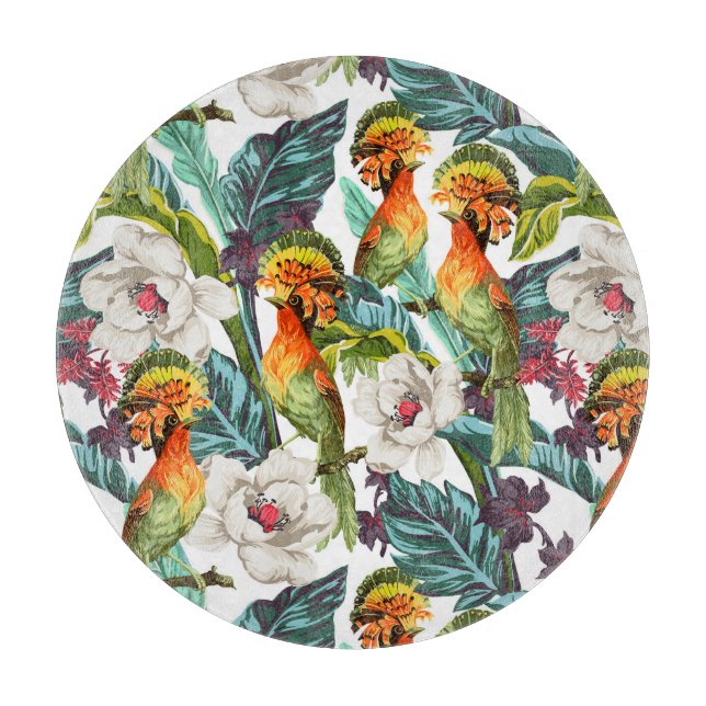 Bird And Exotic Flower Pattern Cutting Board (Front)