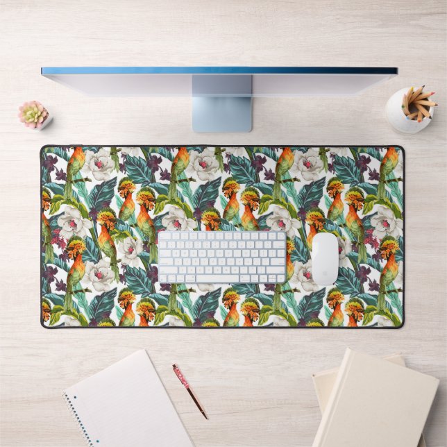 Bird And Exotic Flower Pattern Desk Mat (Office 1)