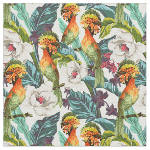 Bird And Exotic Flower Pattern Fabric