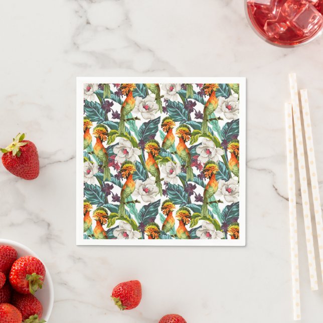 Bird And Exotic Flower Pattern | Monogram 2 Napkin (Insitu)