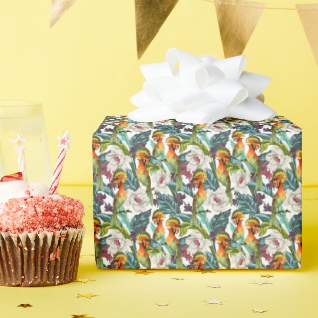 Bird And Exotic Flower Pattern | Monogram 2 Wrapping Paper (Birthday Party)
