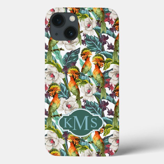 Bird And Exotic Flower Pattern | Monogram Case-Mate iPhone Case (Back)