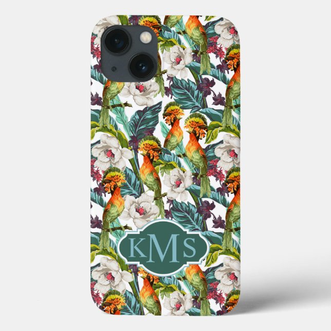 Bird And Exotic Flower Pattern | Monogram Case-Mate iPhone Case (Back)