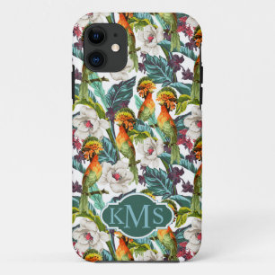 Bird And Exotic Flower Pattern   Monogram iPhone 11 Case