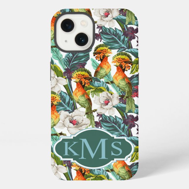 Bird And Exotic Flower Pattern | Monogram iPhone Case (Back)