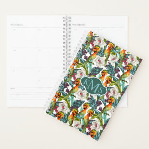 Bird And Exotic Flower Pattern Monogram Planner