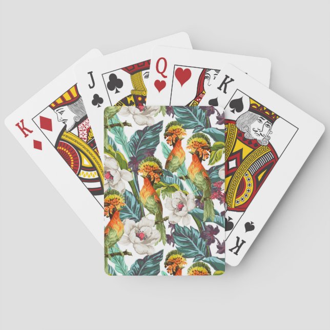 Bird And Exotic Flower Pattern Playing Cards (Back)