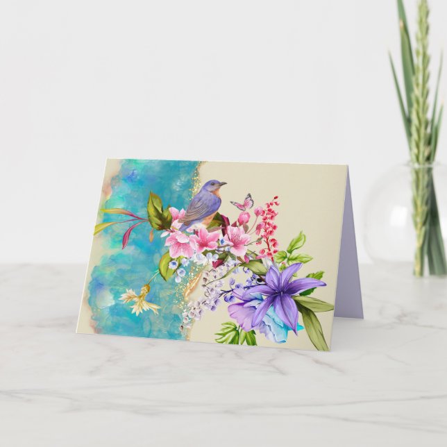Bird and Flower Note Card (Front)