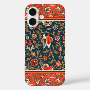 Bird and Flower Persian Blue Red Pattern iPhone 16 Case