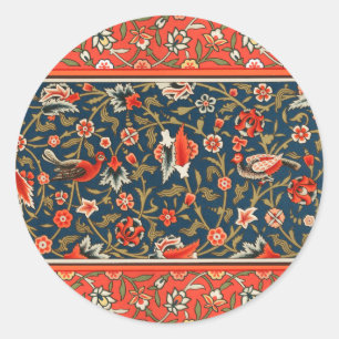 Bird and Flower Persian Blue Red Pattern Classic Round Sticker