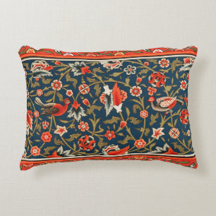 Bird and Flower Persian Blue Red Pattern Decorative Cushion
