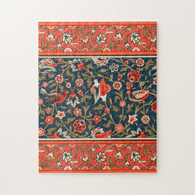 Bird and Flower Persian Blue Red Pattern Jigsaw Puzzle (Vertical)
