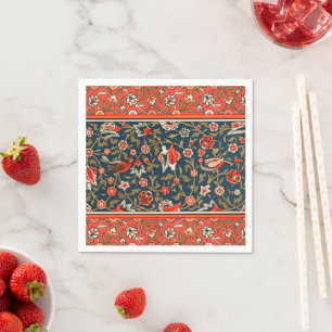 Bird and Flower Persian Blue Red Pattern Napkin