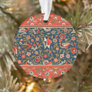 Bird and Flower Persian Blue Red Pattern Ornament