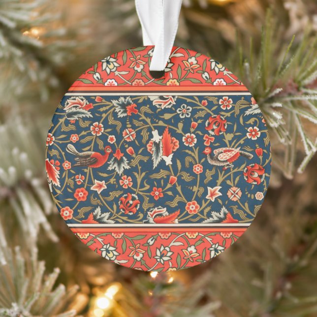 Bird and Flower Persian Blue Red Pattern Ornament (Tree)