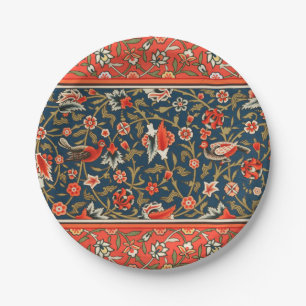 Bird and Flower Persian Blue Red Pattern Paper Plate