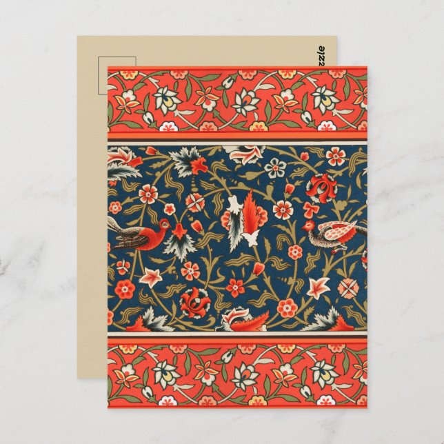 Bird and Flower Persian Blue Red Pattern Postcard (Front/Back)