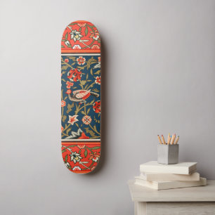 Bird and Flower Persian Blue Red Pattern Skateboard