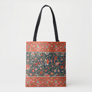 Bird and Flower Persian Blue Red Pattern Tote Bag