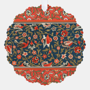 Bird and Flower Persian Blue Red Pattern Tree Decoration Card