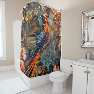 Bird and Flower Vintage Pattern Forest Floral Shower Curtain