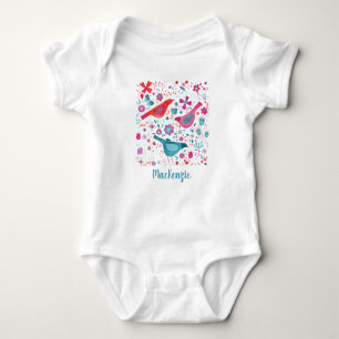Bird and Flower Watercolor Personalised Baby Bodysuit