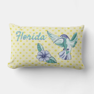 Bird And Flower Yellow Polka Dots Florida Lumbar Cushion