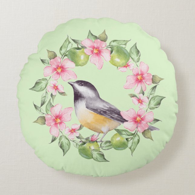 Bird and flowers 2 round cushion (Front)