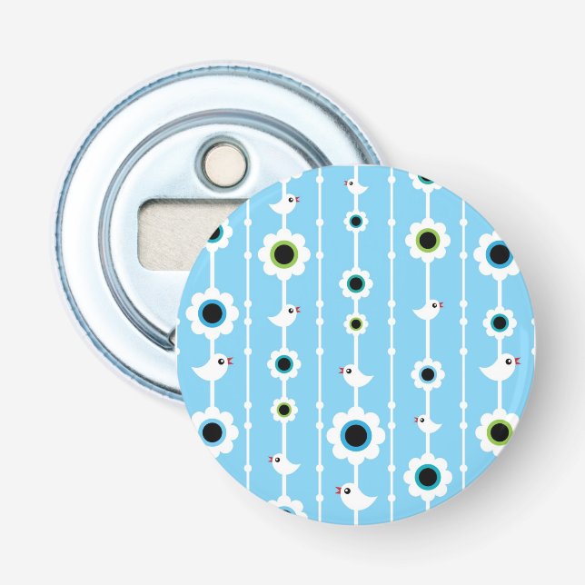 bird and flowers blue pattern bottle opener (Front)