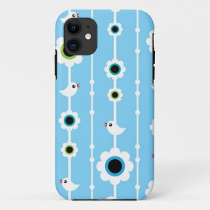 bird and flowers blue pattern iPhone 11 case