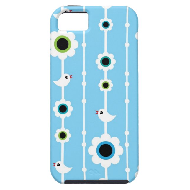bird and flowers blue pattern Case-Mate iPhone case (Back)