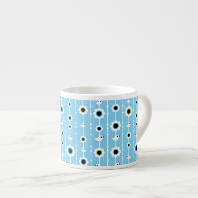 bird and flowers blue pattern espresso cup (Front Right)
