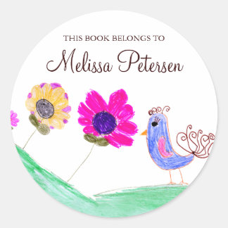 Bird and Flowers Bookplates Classic Round Sticker