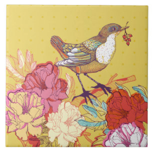 Bird and Flowers  Ceramic Tile