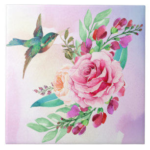 Bird and Flowers  Ceramic Tile