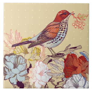 Bird and Flowers  Ceramic Tile
