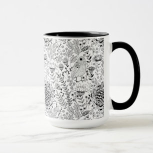 Bird and flowers doodle pattern mug