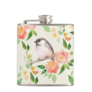 Bird and flowers hip flask