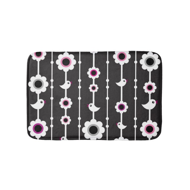 bird and flowers pattern bath mat (Front)