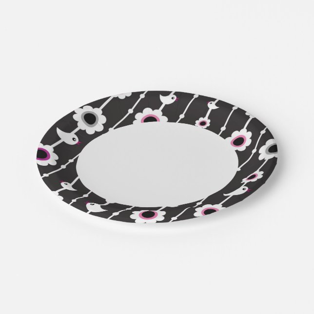 bird and flowers pattern paper plate (Angled)