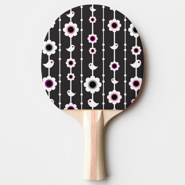 bird and flowers pattern ping pong paddle (Front)